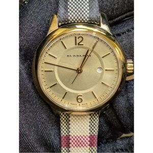 Burberry Gold Swiss Made Watch Nova Check Strap BU10104 Classic